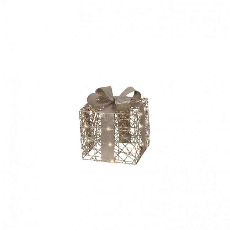 Decoro natalizio scatola regalo media in metallo con 20 led