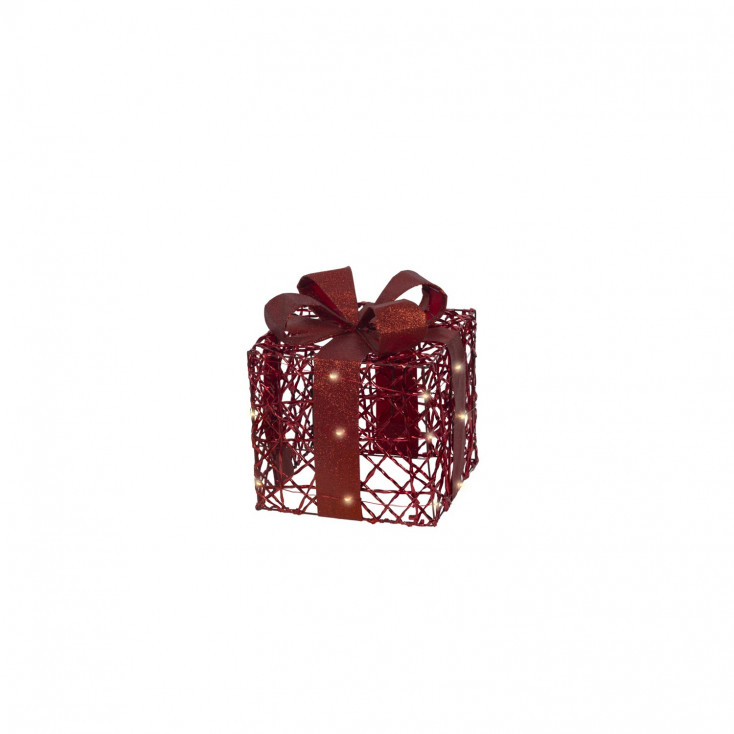 Decoro natalizio scatola regalo medio in metallo con 20 led