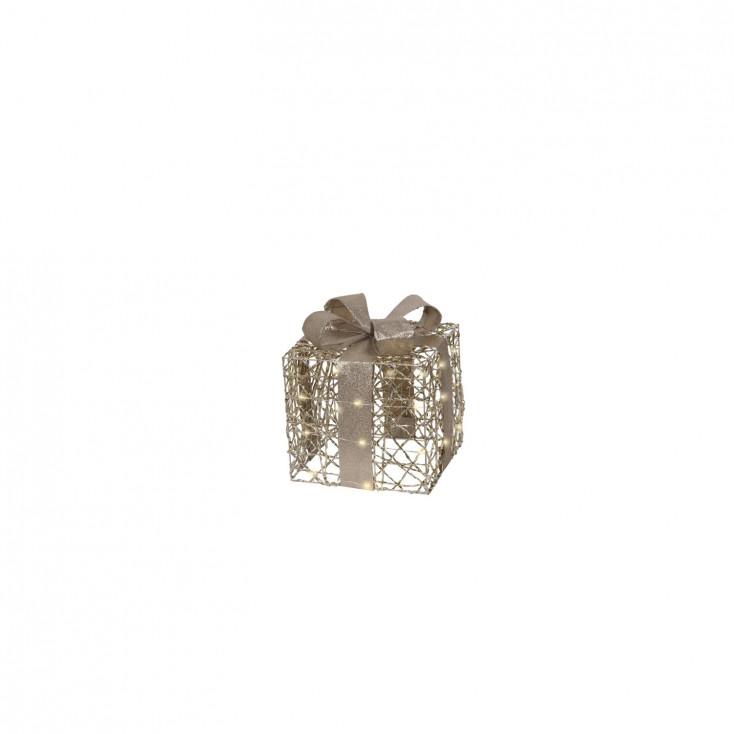Decoro natalizio scatola regalo piccola in metallo con 15 led