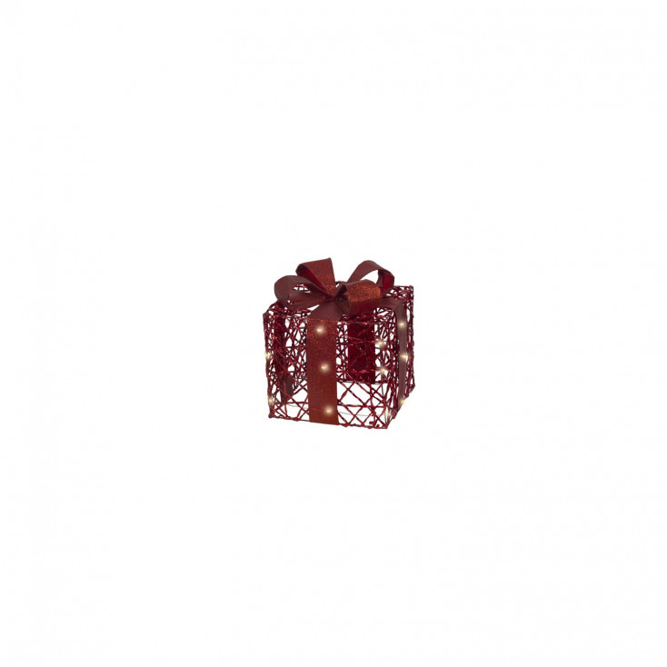 Decoro natalizio scatola regalo piccolo in metallo con 15 led
