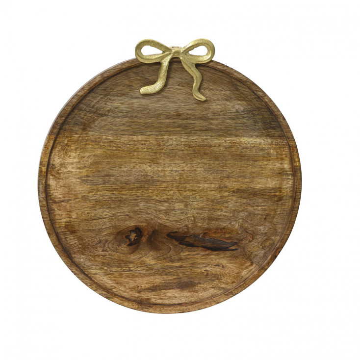 Piatto grande in legno con fiocco a tema natalizio