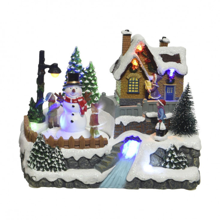 Scenario natalizio con pupazzo di neve con led, movimento e musica