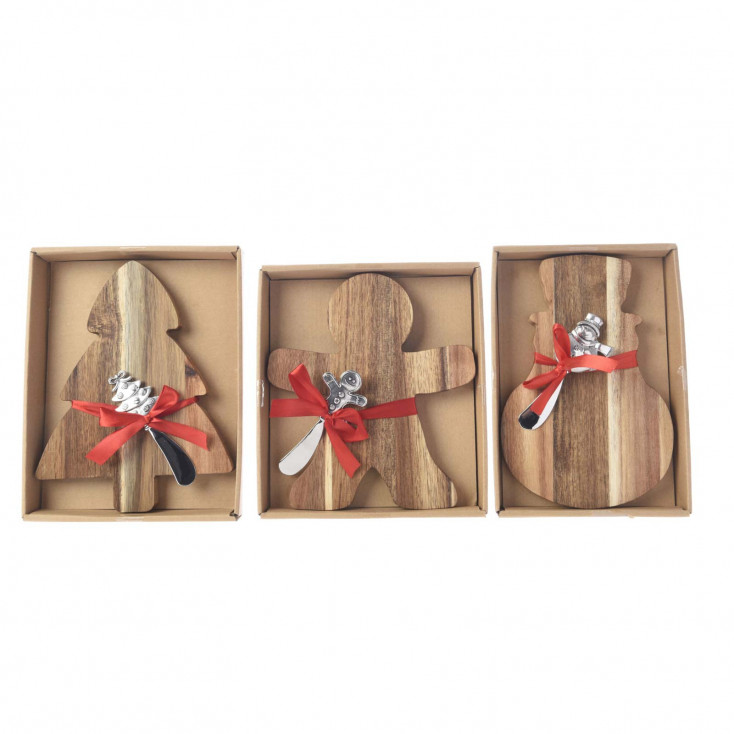 Set 3 pezzi coltelli per formaggio con vassoio in legno