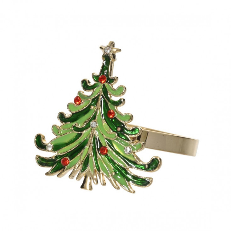 Set di 2 anelli porta tovaglioli in lega darata con albero di natale