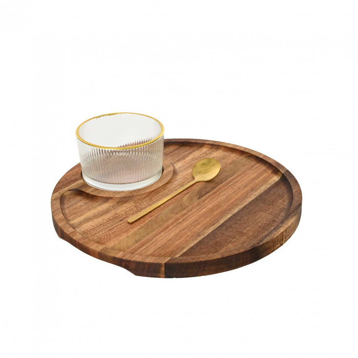 Set vassoio in legno di acacia con contenitore in vetro e cucchiaino