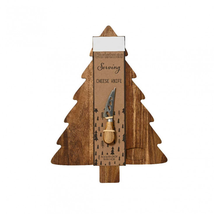 Tagliere in legno per formaggi a forma di albero di natale con coltellino