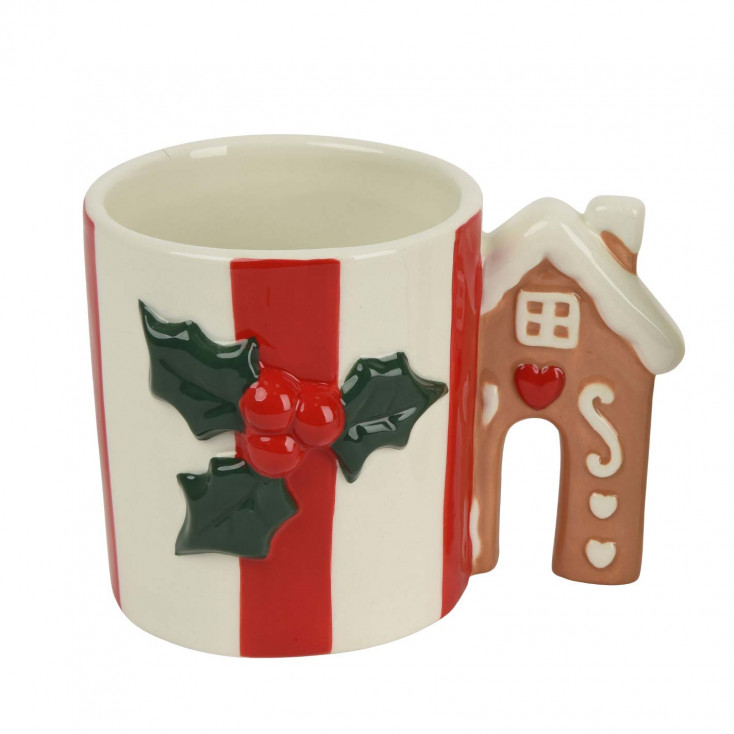 Tazza in ceramica con pungitopo natalizio