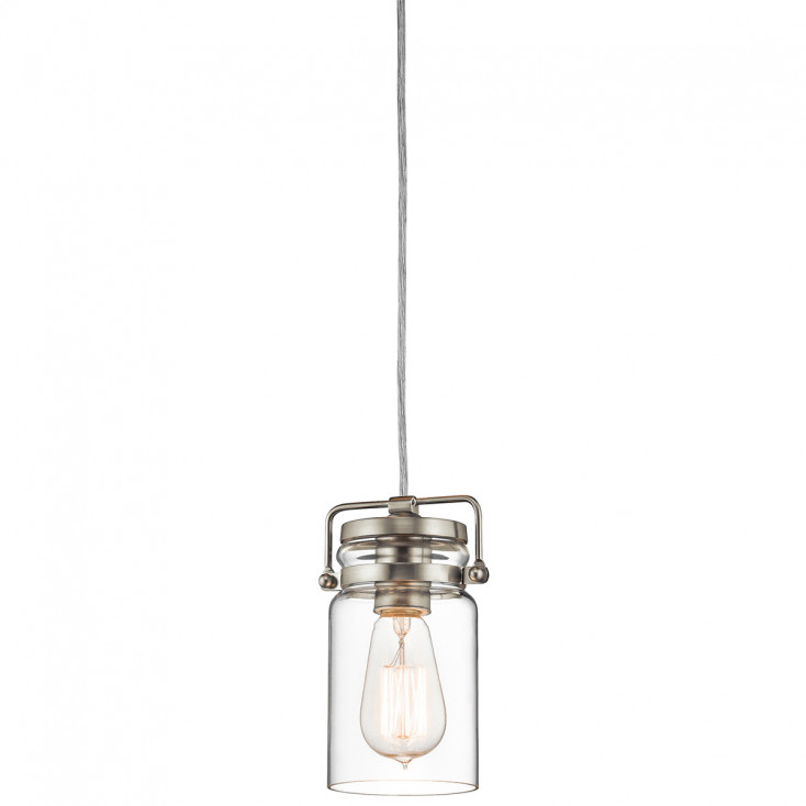 Lampada a sospensione in acciaio con un diffusore in vetro dal design industrial