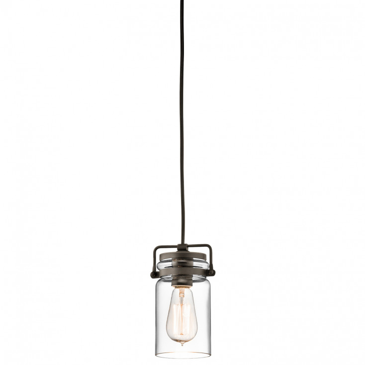 Lampada a sospensione in acciaio con un diffusore in vetro dal design industrial