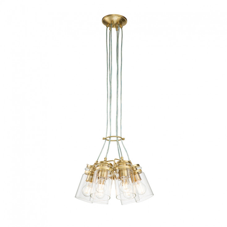 Lampada a sospensione in acciaio dal design industrial con 6 diffusori in vetro