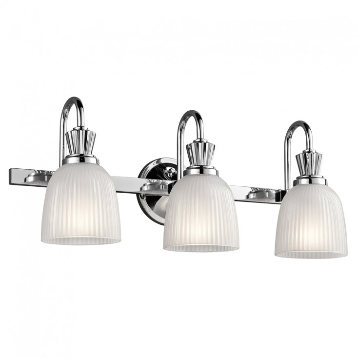 Lampada da parete a 3 luci per bagno struttura in acciaio e diffusori in vetro
