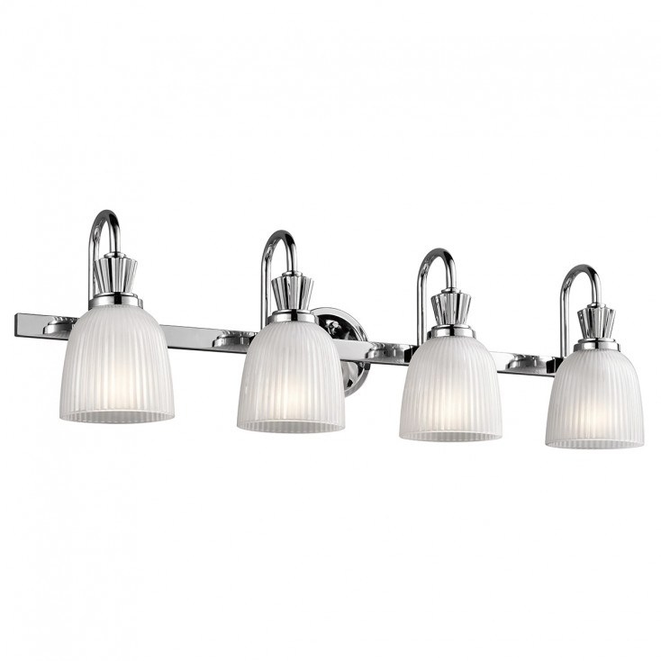 Lampada da parete a 4 luci per bagno struttura in acciaio e diffusori in vetro