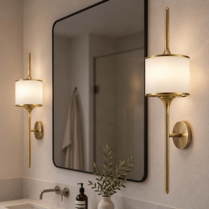 Lampada da parete grande in acciaio per bagno con diffusore in vetro a LED G9