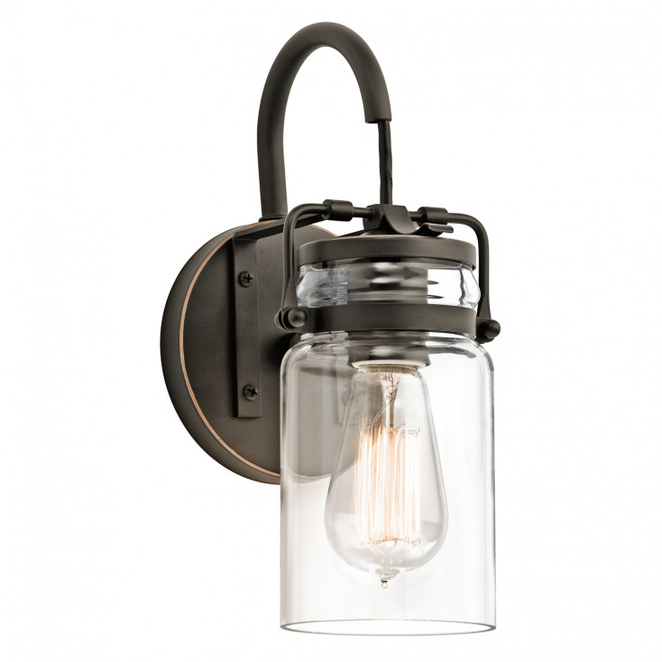 Lampada da parete in acciaio con diffusore in vetro dal design industrial