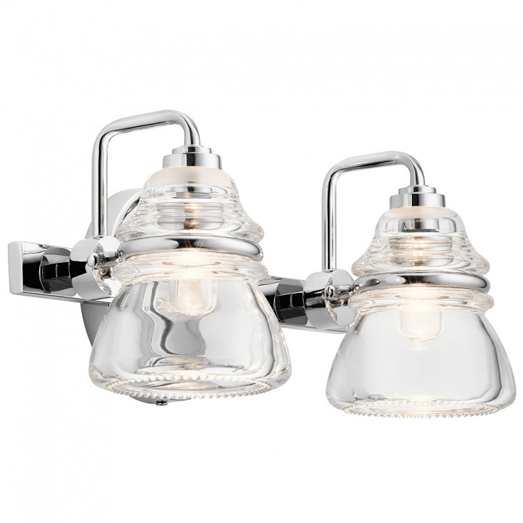 Lampada da parete in acciaio lucido moderna a 2 luci a LED G9 diffusori in vetro