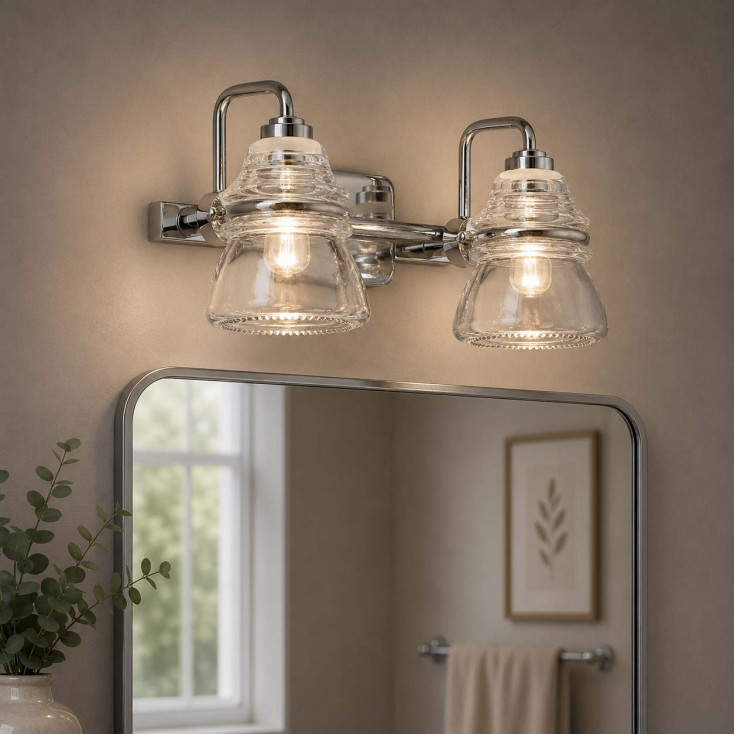 Lampada da parete in acciaio lucido moderna a 2 luci a LED G9 diffusori in vetro
