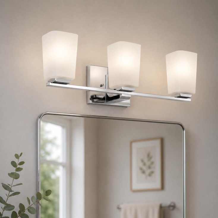 Lampada da parete in acciaio per bagno con diffusori in vetro a 3 luci a LED