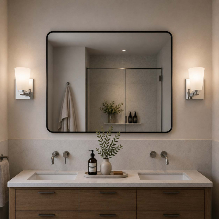 Lampada da parete in acciaio per bagno con diffusori in vetro con luce a LED