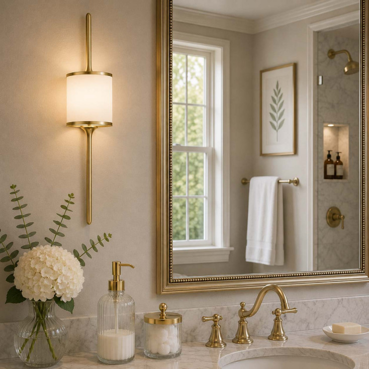 Lampada da parete piccola in acciaio per bagno con diffusore in vetro a LED G9