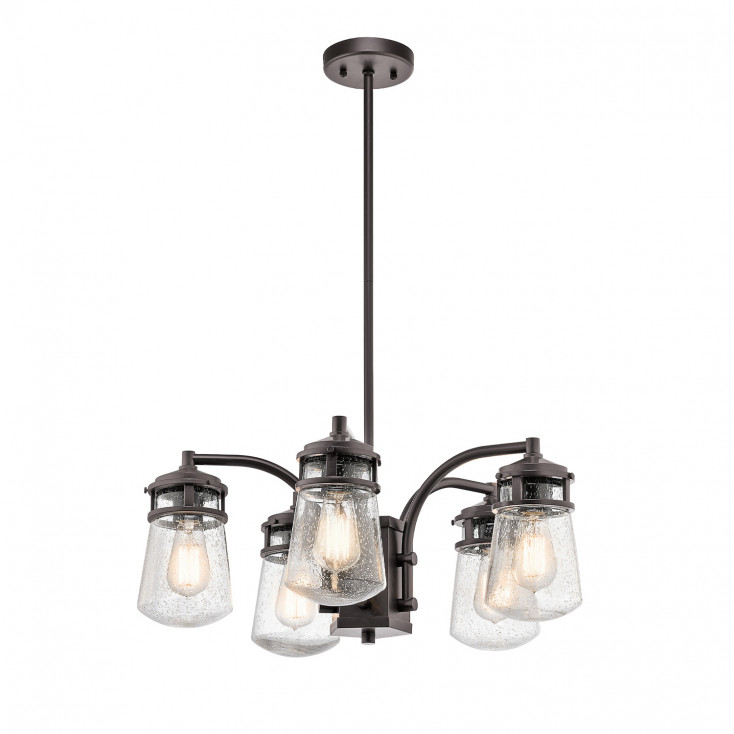 Lampadario da esterno a 5 diffusori in vetro con struttura in alluminio rustica