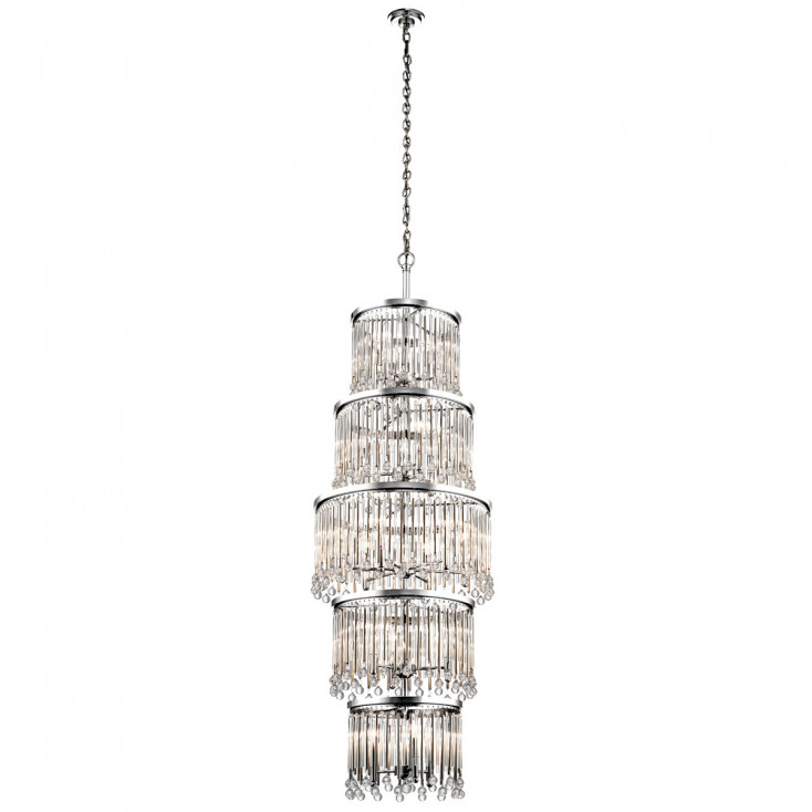 Lampadario gigante rotondo a 18 luci moderno in acciaio e pendenti in cristallo