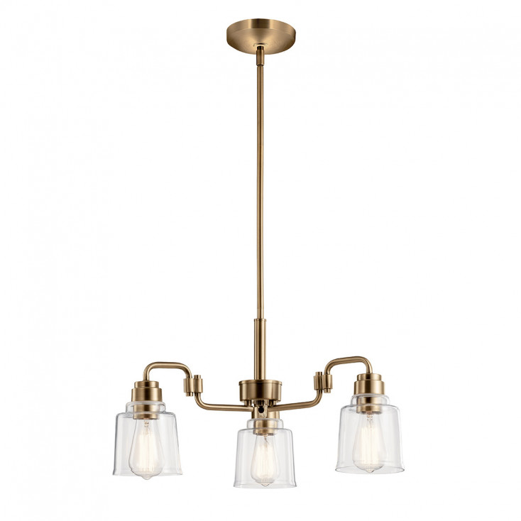 Lampadario in acciaio a 3 luci con diffusori in vetro dalle linee eleganti