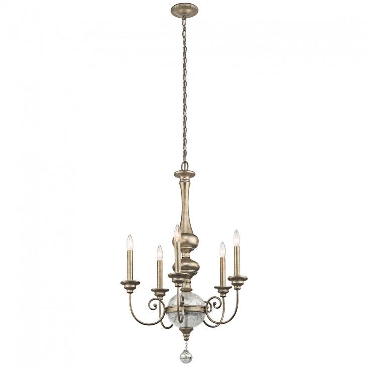Lampadario in acciaio con 5 luci dal design classico senza paralumi