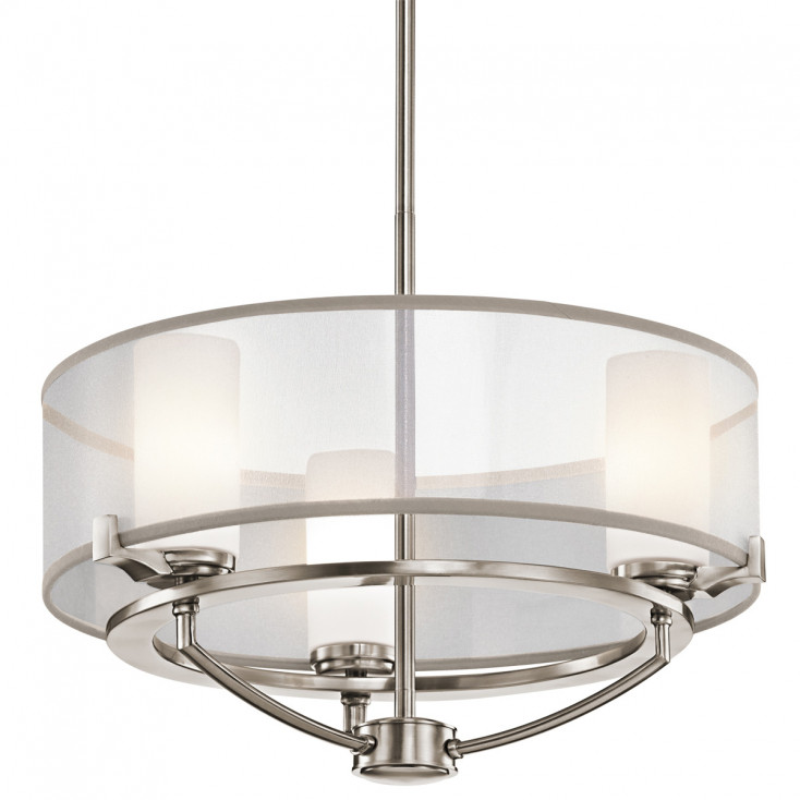 Lampadario medio a 3 luci con diffusore in vetro e organza dal design moderno