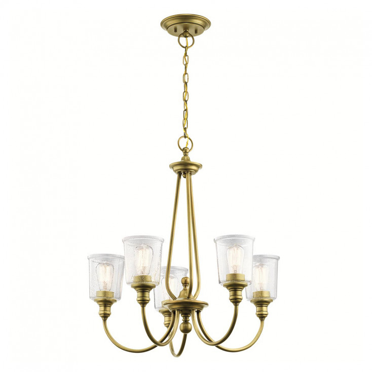 Lampadario moderno grande in acciaio con 5 diffusori in vetro