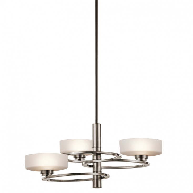 Lampadario moderno in alluminio con 3 diffusori in vetro con luce a LED