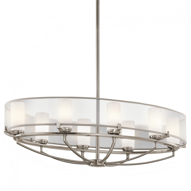 Lampadario ovale a 8 luci con diffusore in vetro e organza dal design moderno