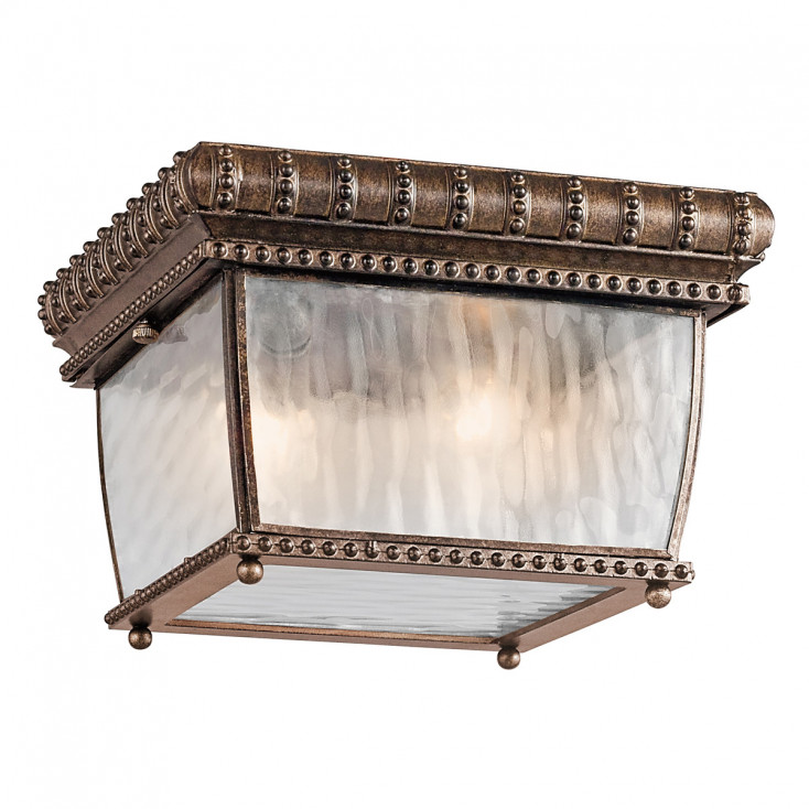 Plafoniera a soffitto per esterno con 2 luci in metallo e diffusore in vetro