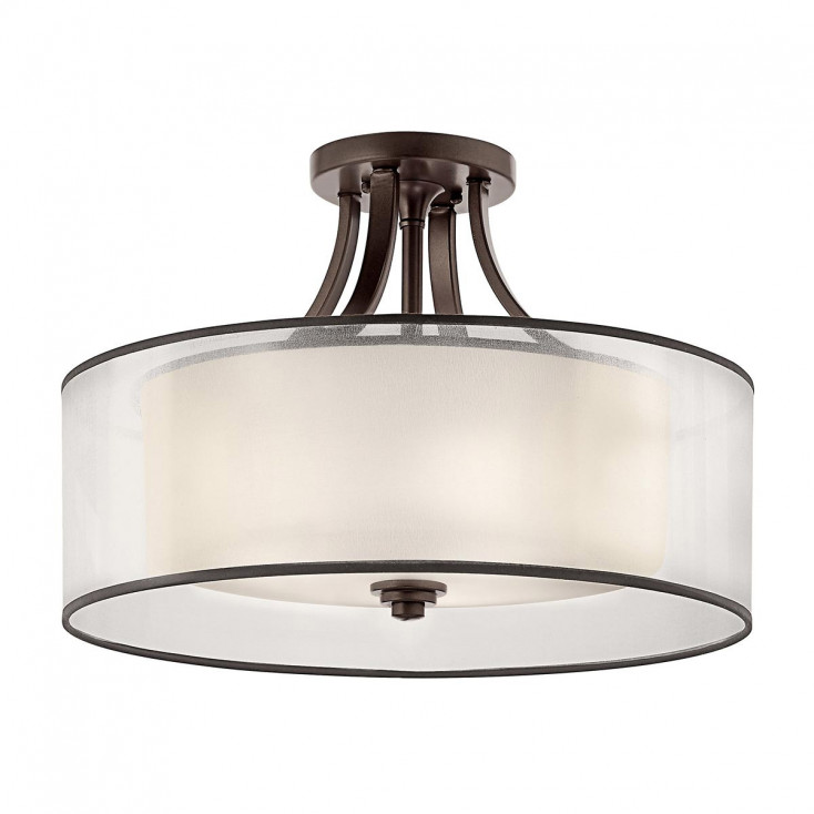Plafoniera da soffitto rustica media con diffusore in vetro opalino e lino