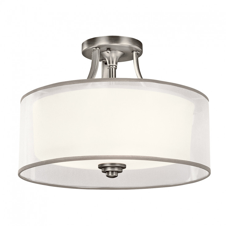 Plafoniera da soffitto rustica grande con diffusore in vetro opalino e lino