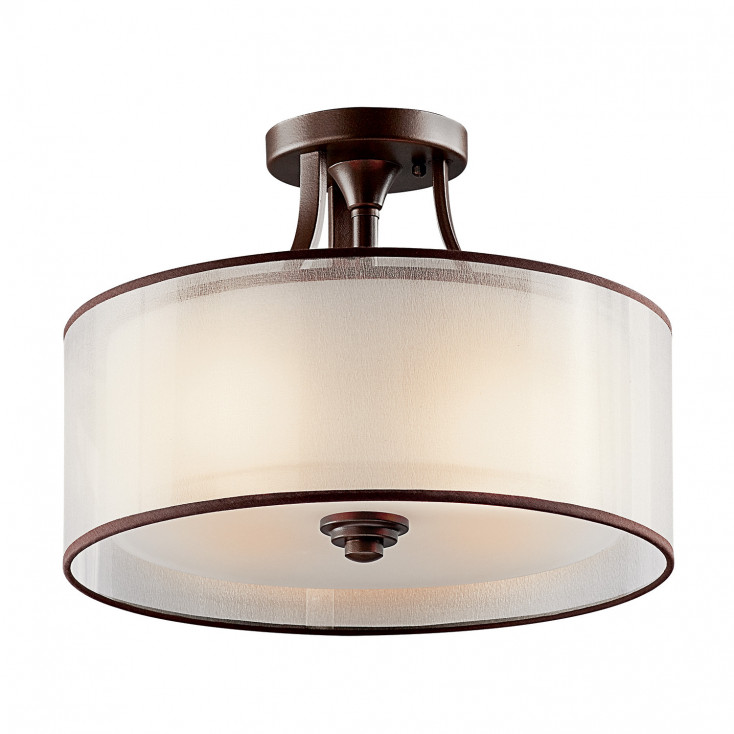 Plafoniera da soffitto rustica grande con diffusore in vetro opalino e lino