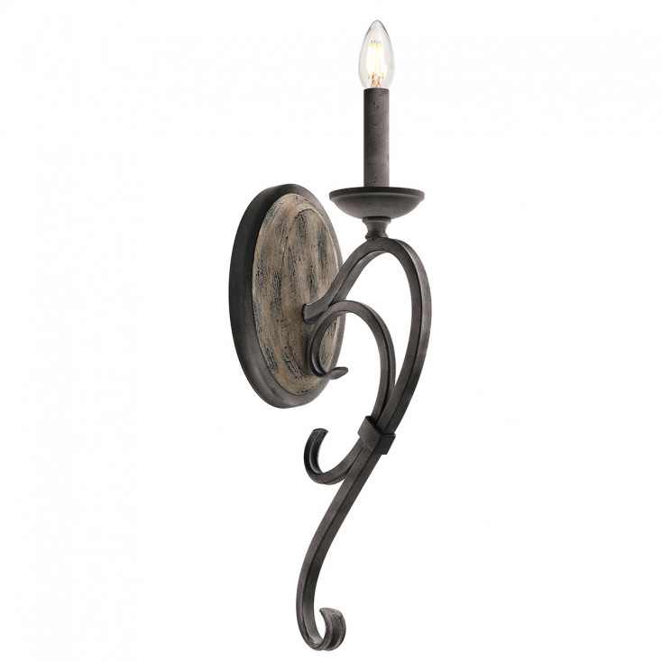 Lampada da parete stile rustico a 1 luce in metallo e impiallacciatura in legno
