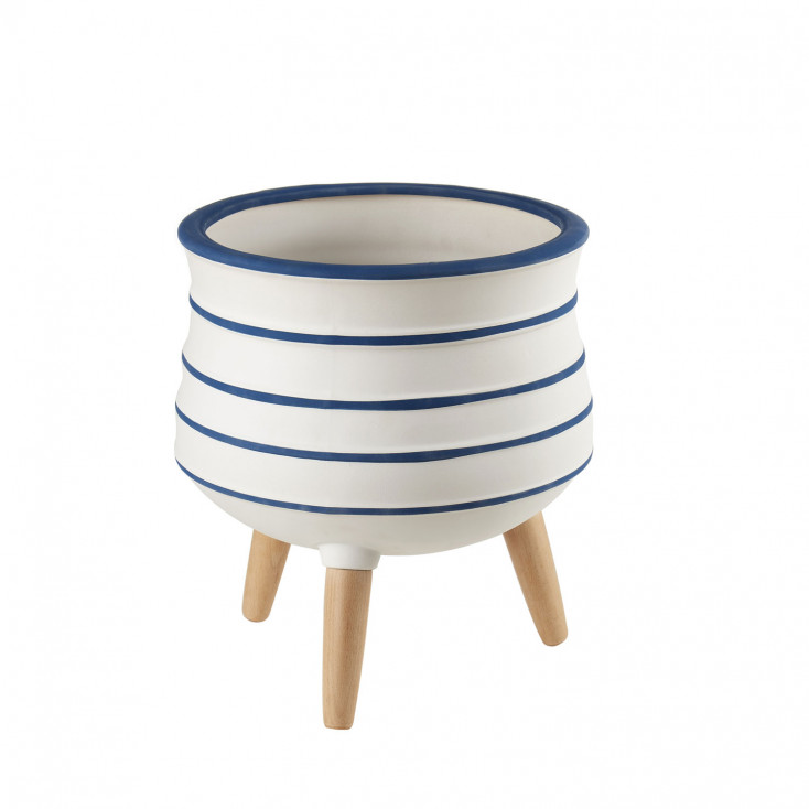 Cache-pot alto in ceramica con piedi in legno a tema marinaro