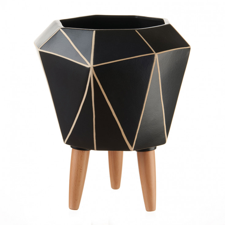 Cachepot grande in ceramica con piedi in legno dal design moderno