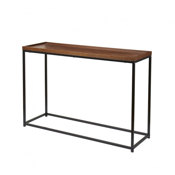 Consolle moderna in metallo nero e legno dal design industriale
