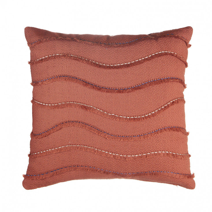 Cuscino quadrato in cotone con ricami e frange 45x45