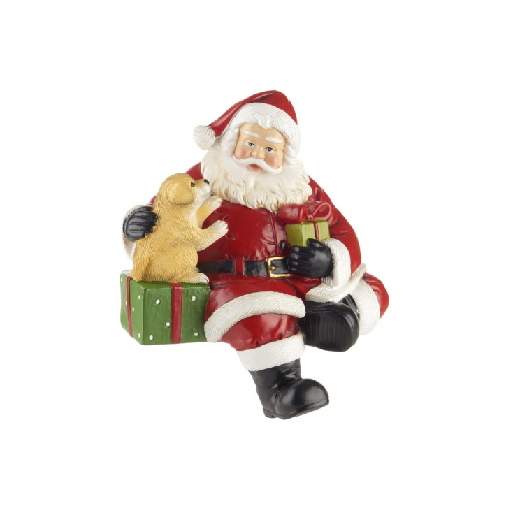 Decorazione natalizia Babbo Natale seduto con cagnolino