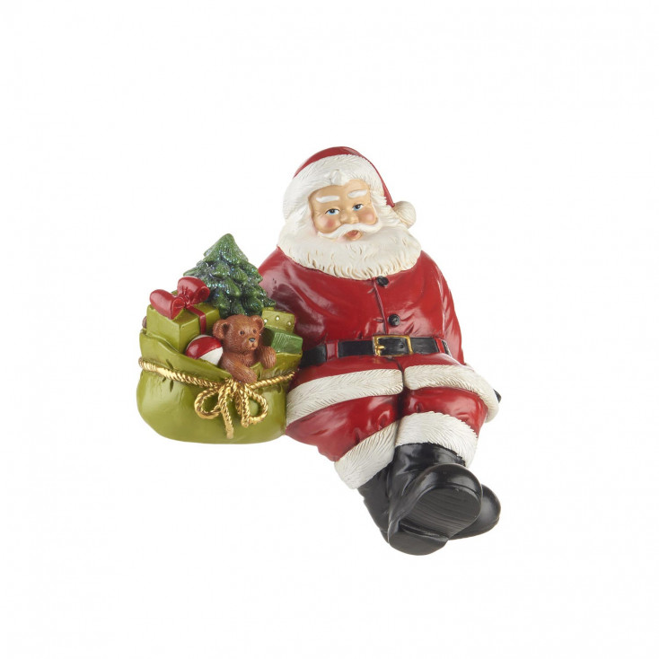 Decorazione natalizia Babbo Natale seduto con sacco dei doni