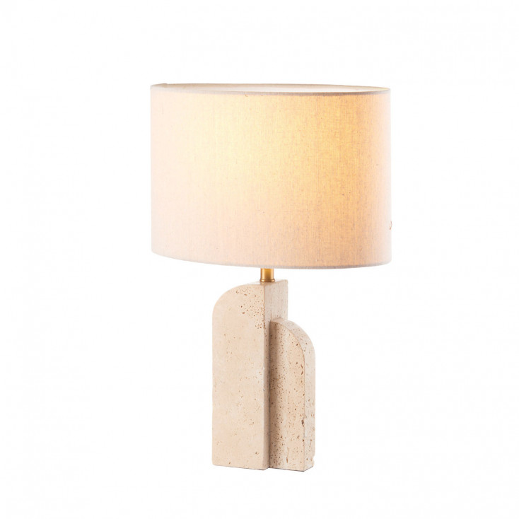 Lampada da tavolo con base in marmo e paralume in tessuto