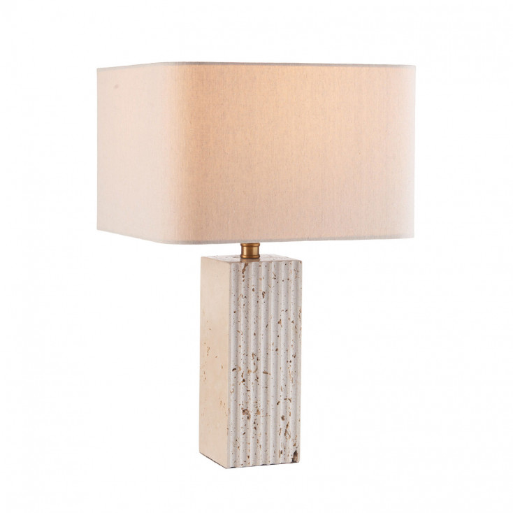 Lampada da tavolo con base quadrata in marmo e paralume in tessuto