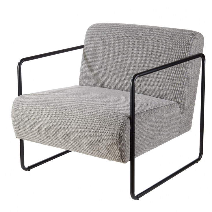 Poltrona moderna in tessuto grigio con struttura in metallo