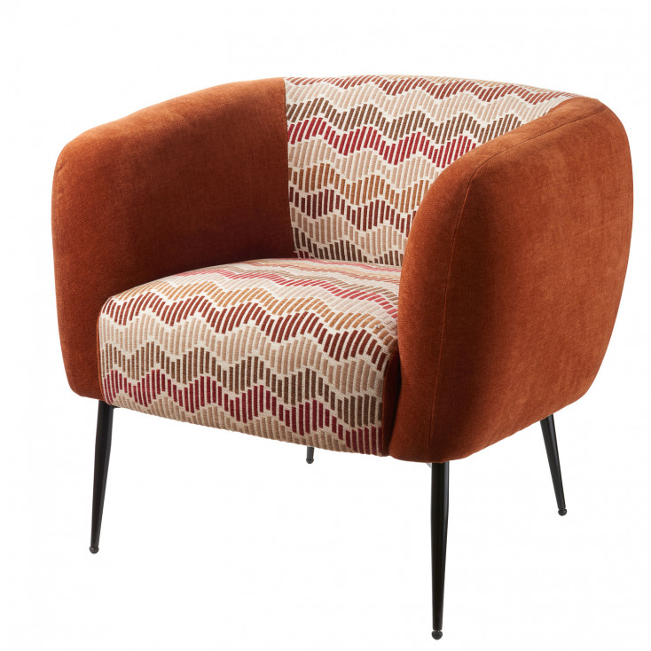 Poltroncina moderna in tessuto e velluto terracotta - Gambe in metallo