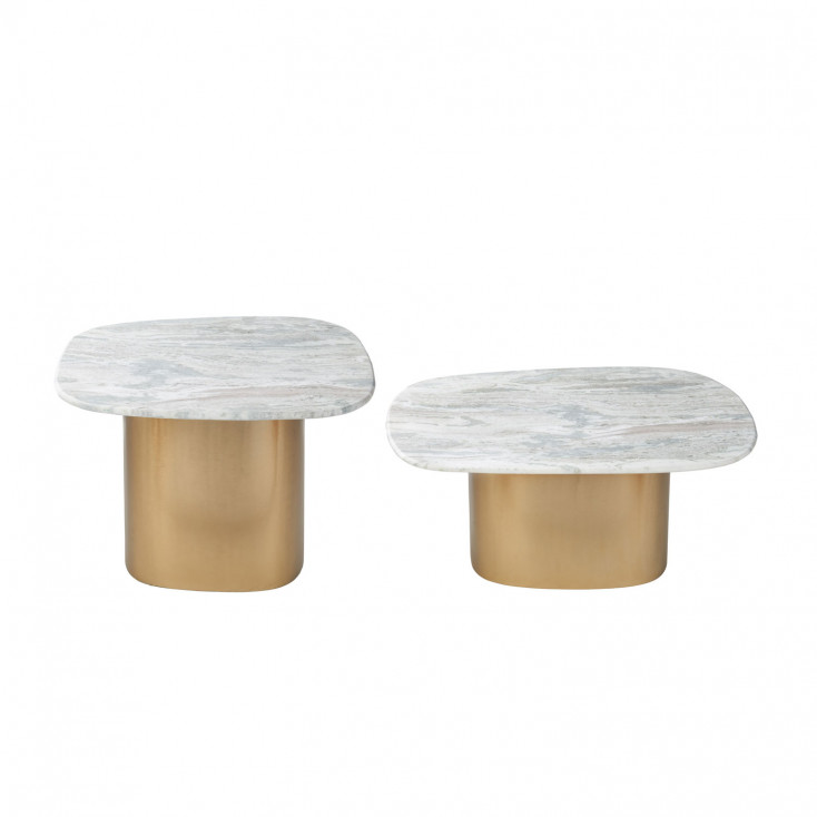 Set 2 pezzi tavoli da solotto con base in metallo e piano in marmo