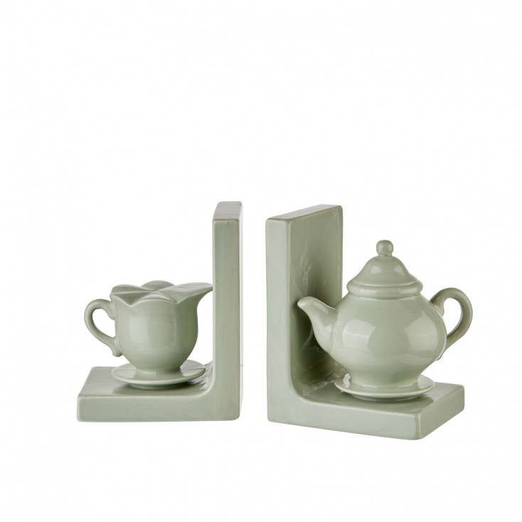 Set fermalibri in ceramica verde salvia – Teiera e lattiera decorativa