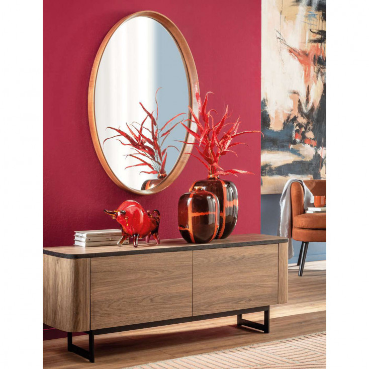 Specchio ovale con cornice in legno
