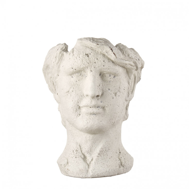 Vaso in cemento con scultura testa di uomo